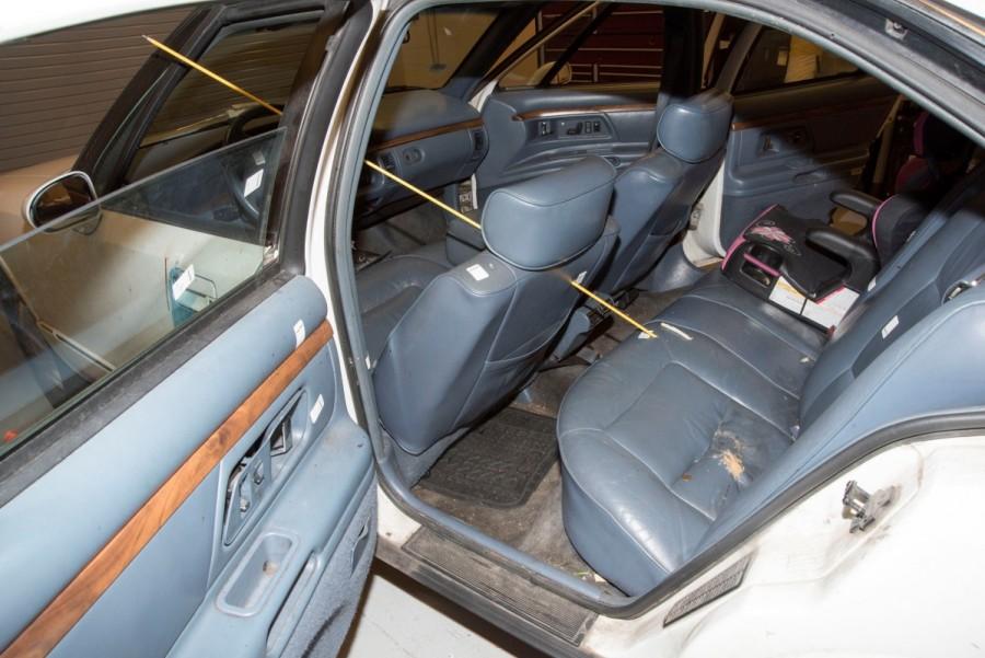The trajectory of where a bullet became lodged next to a child's chair in the rear seat of the car. Philando Castile shooting,Philando Castile,philando castile death,Philando Castiles girlfriend,Yanez fatally shot