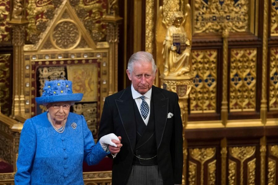 Britain's Queen Elizabeth stands with Prince Charles during the State Opening of Parliament in central London Britain June 21, 2017. Queen Elizabeth,European Union flag,Queen Elizabeth opens UK parliament,UK parliament,Britain's Queen Elizabeth,Prince Charles
