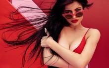 American television personality Kylie Jenner shows her eye-popping cleavage as she promotes her new range of sunglasses.