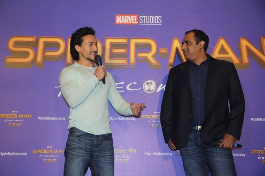 Bollywood actor Tiger Shroff during a media interaction on Hindi version of Hollywood film Spider-Man: Homecoming, in Mumbai on June 27, 2017. Tiger Shroff,actor Tiger Shroff,Spider-Man,Hindi version of film Spider-Man