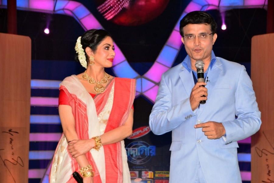 CAB chief Sourav Ganguly with actress Sridevi on the sets of television show "DADAGIRI" in New Delhi. Sridevi,sridevi boney kapoor,sridevi kapoor,DADAGIRI,Sourav Ganguly,DADAGIRI on the sets