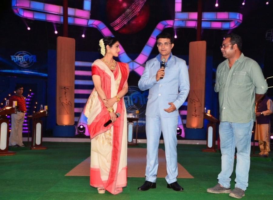 CAB chief Sourav Ganguly with actress Sridevi on the sets of television show "DADAGIRI" in New Delhi, on June 28, 2017. Sridevi,sridevi boney kapoor,sridevi kapoor,DADAGIRI,Sourav Ganguly,DADAGIRI on the sets