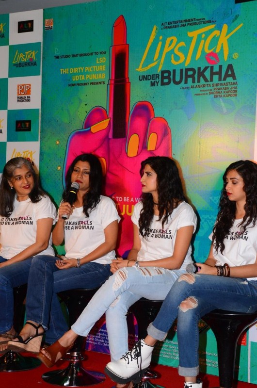 Actors Konkona Sensharma, Ratna Pathak Shah, Aahana Kumra and Plabita Borthakur during the trailer launch of upcoming film "Lipstick Under My Burkha", in Mumbai on June 27, 2017. Lipstick Under My Burkha,Lipstick Under My Burkha trailer,Lipstick Under My Burkha trailer launch,Lipstick Under My Burkha trailer launch pics,Lipstick Under My Burkha trailer launch images,Lipstick Under My Burkha trailer launch stills,Lipstick Under My