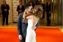 Lionel Messi and Antonela Rocuzzo kiss on the red carpet during Lionel Messi and Antonela Rocuzzo's Wedding at City Center Hotel on June 30, 2017 in Rosario, Argentina.