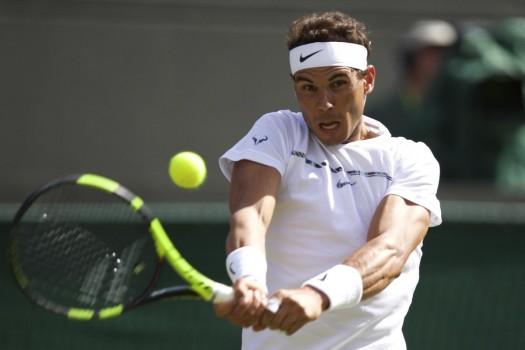 Spanish tennis player Rafael Nadal during men's singles first round of Wimbledon 2017.