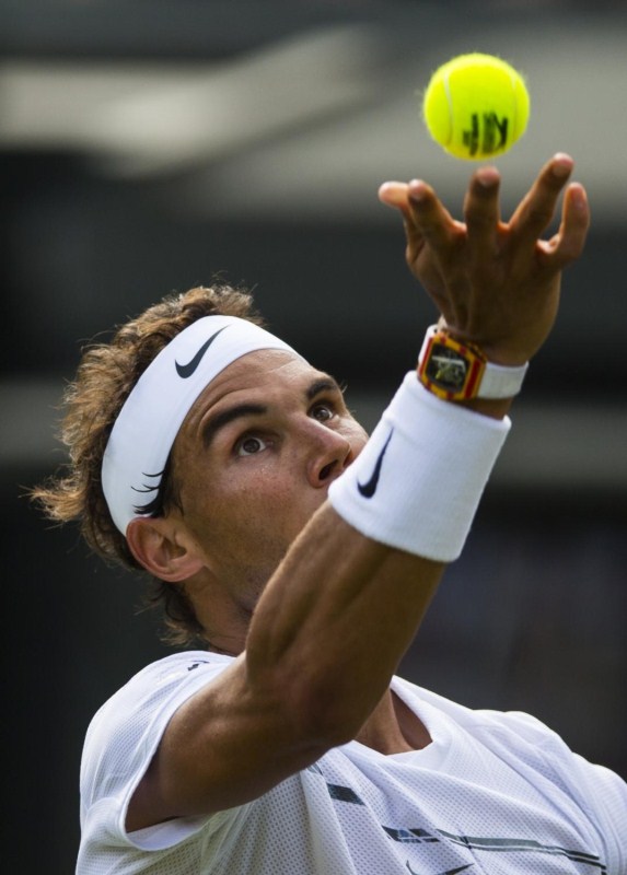 Spanish tennis player Rafael Nadal during men's singles first round of Wimbledon 2017 against Australian player Milman in London. Rafael Nadal,Rafael Nadal wins John Millman,John Millman,Wimbledon 2017,Rafael Nadal at Wimbledon 2017,Rafael Nadal at Wimbledon