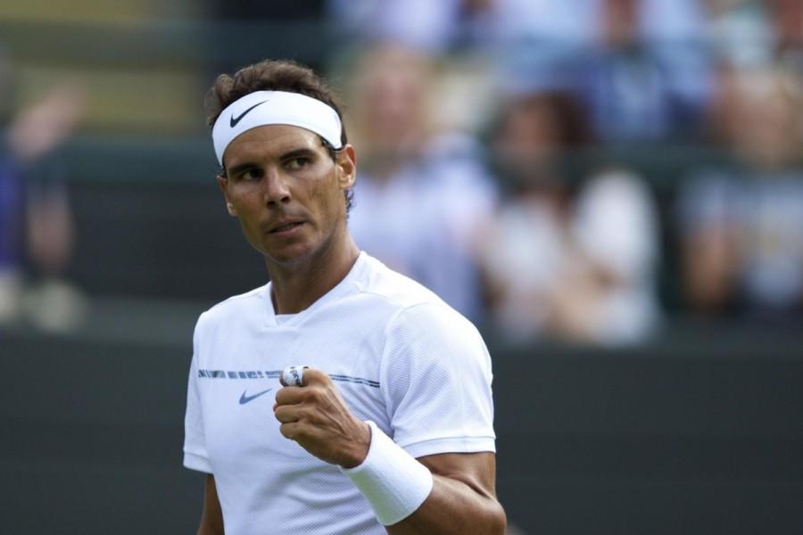 London: Spanish tennis player Rafael Nadal during men's singles first round of Wimbledon 2017 against Australian player Milman in London, England on July 3, 2017. Nadal won. Rafael Nadal,Rafael Nadal wins John Millman,John Millman,Wimbledon 2017,Rafael Nadal at Wimbledon 2017,Rafael Nadal at Wimbledon