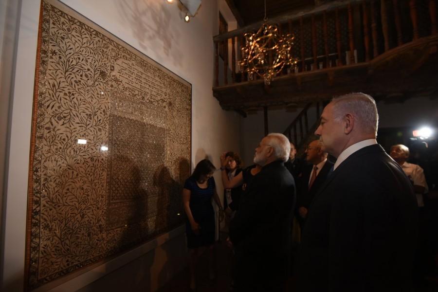 Modi arrived here on Tuesday in what is the first ever visit by an Indian Prime Minister to Israel since its creation 70 years ago.. Narendra Modi,PM Narendra Modi,Prime Minister Narendra Modi,Israeli Premier Benjamin Netanyahu,Benjamin Netanyahu,Israel Museum,Indian Jewish heritage