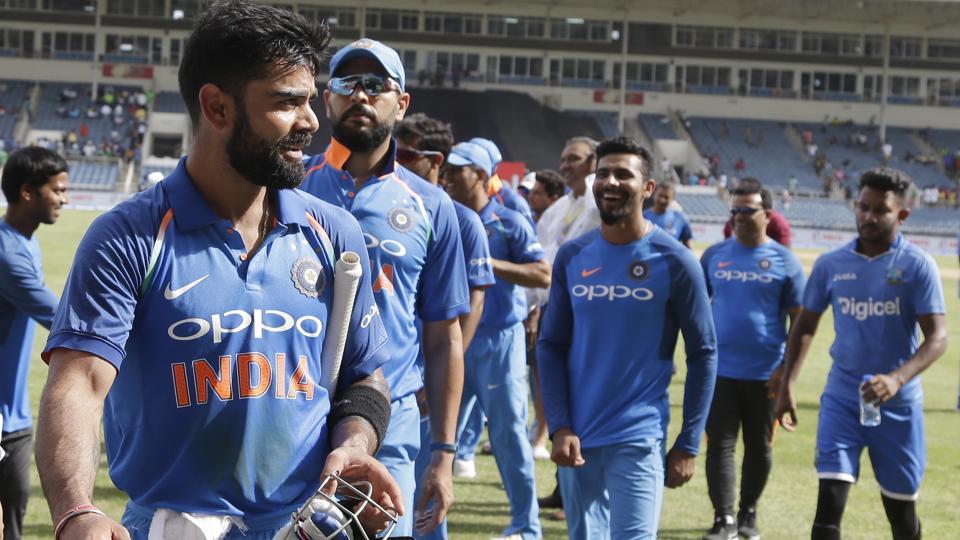 Brief scores: West Indies: 205/9 in 50 overs (Shai Hope 51, Kyle Hope 46; Mohammed Shami 4/48, Umesh Yadav 3/53) vs India: 206/2 (Virat Kohli 111 not out, Dinesh Karthik 50 not out; Alzzari Joseph 1/39). Virat Kohli,skipper Virat Kohli,India vs West Indies,India vs West Indies 2017,India vs West Indies cricket,India vs West Indies 5th ODI,India vs West Indies 5th ODI match