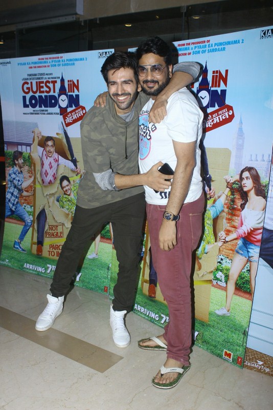 Kartik Aaryan who's proved his incredible comic timing - time and again is back in the new comedy Guest iin London which releases today. He is sharing screen space with an actor who's best known for his comical skills Paresh Rawal and is paired opposite Kirti Kharbanda. Daisy Shah,Elli Avram,Kartik Aaryan,Milap Zaveri,Kirti Kharbanda,Sanya Malhotra,Guest Iin London,Guest Iin London special screening