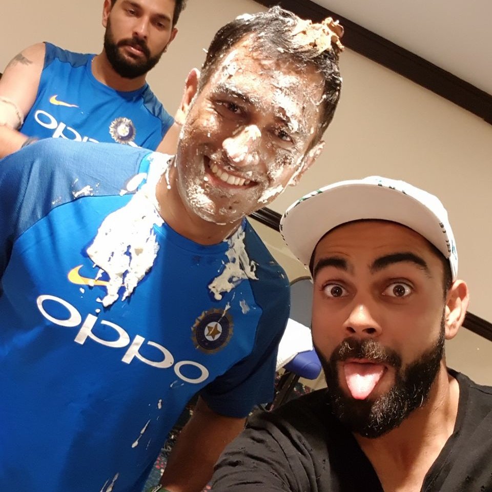 Former India captain Mahendra Singh Dhoni celebrated his 36th birthday with Virat Kohli. Virat Kohli,MS Dhoni's 35th Birthday,Dhoni's 35th Birthday,Dhoni 35th Birthday,Dhoni Birthday,Dhoni Birthday celebrations,Dhoni Birthday celebration,Dhoni Birthday celebration pics,Dhoni Birthday celebration images,Dhoni Birthday celebration sti