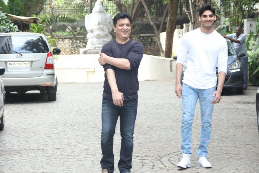 Suniel Shetty with son Ahan was snapped at Sajid Nadiadwala's residence. Suniel Shetty,Suniel Shetty son,Suniel Shetty son Ahan,Ahan,Sajid Nadiadwala,Sajid Nadiadwala residence