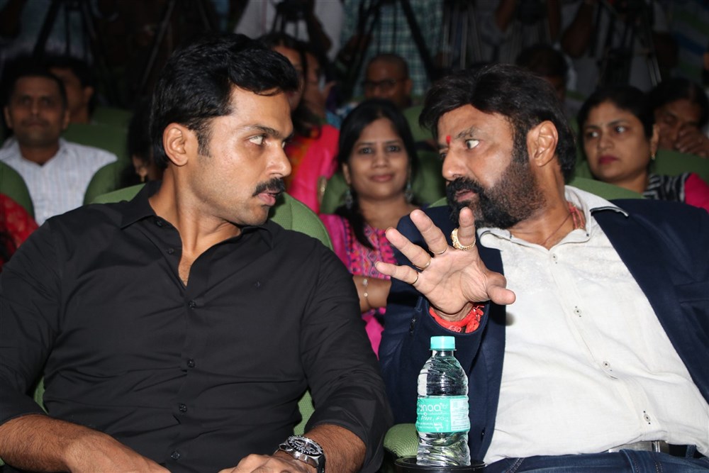 Nandamuri Balakrishna and Karthi at Gautamiputra Satakarni Tamil audio launch. Nandamuri Balakrishna,Krish,KS Ravikumar,Karthi,Katragadda Prasad,C Kalyan,Gautamiputra Satakarni,Gautamiputra Satakarni Tamil audio launch,Gautamiputra Satakarni audio launch,Gautamiputra Satakarni audio launch pics,Gautamiputra Satakarni audio launch im