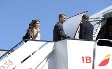 King Felipe VI of Spain (C) and Queen Letizia of Spain (L) depart from Barajas Airport for an official visit to United Kingdom on July 11, 2017 in Madrid, Spain.