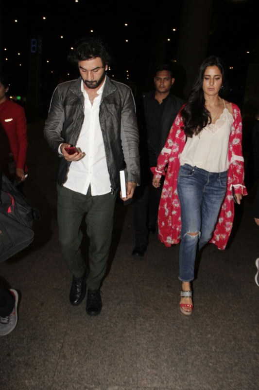Bollywood actor Ranbir Kapoor and actress Katrina Kaif snapped at the Mumbai airport on 11th July 2017. Ranbir Kapoor and Katrina Kaif,Ranbir Kapoor,Katrina Kaif,Ranbir Kapoor snapped at airport,Katrina Kaif snapped at airport