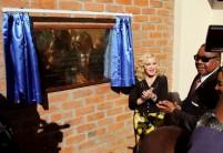 Madonna reacts during the opening of her Mercy James hospital in Blantyre, Malawi.