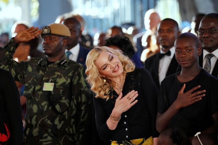 Madonna reacts during the opening of her Mercy James hospital in Blantyre, Malawi. Madonna,singer Madonna,Madonna sebastian,Madonna opens hospital wing,Madonna opens hospital,Malawi