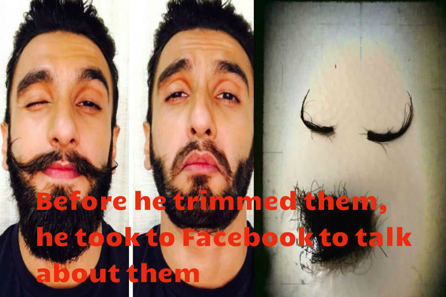 Before he trimmed them, he took to Facebook to talk about them. Ranveer Singh,actor Ranveer Singh,Padmavati,Ranveer Singh trims his moustache,Ranveer Singh moustache,Ranveer Singh moustache pics,Ranveer Singh moustache images,Ranveer Singh moustache stills,Ranveer Singh moustache pictures,Ranveer Singh moustache photo