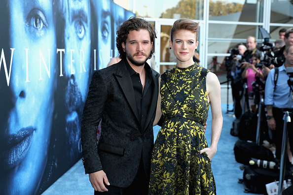 Actors Kit Harington and Rose Leslie attend the premiere of HBO's 'Game Of Thrones' season 7 at Walt Disney Concert Hall on July 12, 2017 in Los Angeles, California. Game of Thrones Season 7 premiere,Game of Thrones Season 7,Sophie Turner,Kit Harrington,Maisie Williams