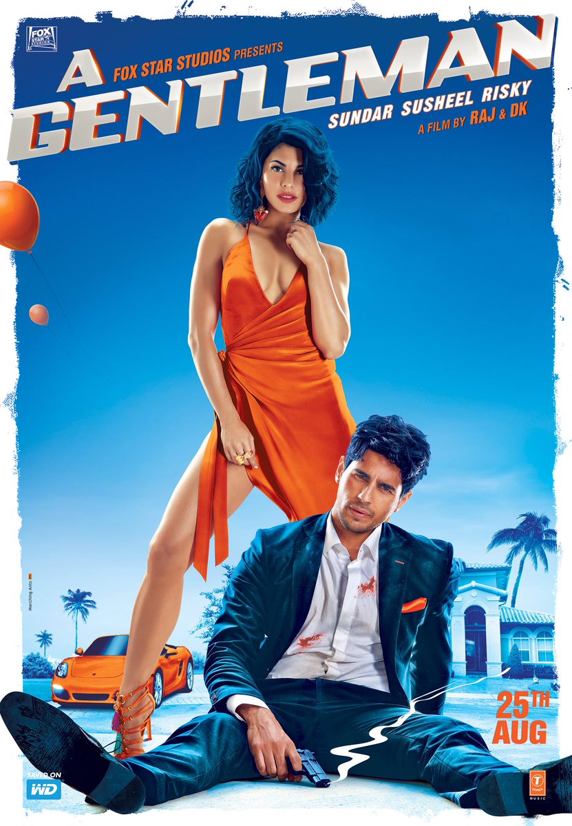 Jacqueline looks ravishing in her sexy orange outfit and Sidharth looks the risky gentleman in this new poster. The new poster was shared on social media by the films lead actors Jacqueline Fernandez and Sidharth Malhotra. Sidharth shared the poster and wrote,"A rush of comedy, action, romance coming your way... #AGentleman releasing this #Aug25 @Asli_Jacqueline @foxstarhindi". Jacqueline wrote,"Comedy, action, romance - it's all hereee! Check out the 3rd poster of #AGentlemanSundarSusheelRisky @S1dharthM @foxstarhindi #Aug25". Sidharth and  Jacqueline share a sizzling chemistry in the film which can be witnessed in the trailer. The film's trailer which was released recently has been loved by the audience's and has generated immense anticipation for the film. The film is a complete entertainer with doses of action, comedy, and romance. Jacqueline Fernandez,Hot Jacqueline Fernandez,Jacqueline Fernandez and Sidharth Malhotra,Sidharth Malhotra,A Gentleman - Sundar,Susheel,Risky