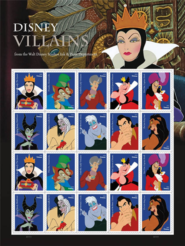 The classical characters featured on the stamps include the Evil Queen from "Snow White and the Seven Dwarfs", Captain Hook from "Peter Pan", Maleficent from "Sleeping Beauty" and Scar from "The Lion King", reports Xinhua news agency. Each stamp showcases one Disney villain set against a blue background, with his/her name on the left edge. Postmaster Genera Megan J. Brennan joined by Disney officials dedicated the stamps on Saturday afternoon during the annual Disney fan even D23 Expo at Anaheim Convention Centre, California. Disney Villains,Disney Villains stamp,Disney Villains Us stamp,US postage stamps