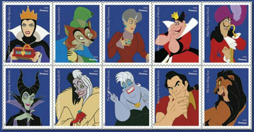 "The Postal Service is highlighting the Disney Villains and the pioneering spirit of the (Walt Disney Animation Studios') Ink and Paint Department that brought many of these characters to life," Brennan said in a statement. "These stamps are our way of saying Disney Villains will forever entertain us and serve as a tribute Disney's artistry and storytelling skill." Disney Villains,Disney Villains stamp,Disney Villains Us stamp,US postage stamps