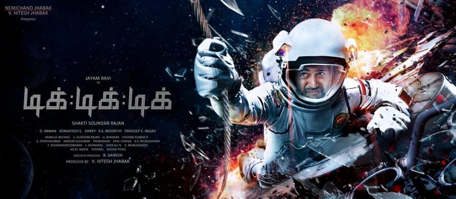 In the poster, Ravi is seen in a space suit, hanging by a rope in space. Jayam Ravi,actor Jayam Ravi,Tik Tik Tik first look poster,Tik Tik Tik first look,Tik Tik Tik poster,Tik Tik Tik movie poster,Nivetha Pethuraj,Shakti Soundar Rajan,Miruthan,Hitesh Jhabak