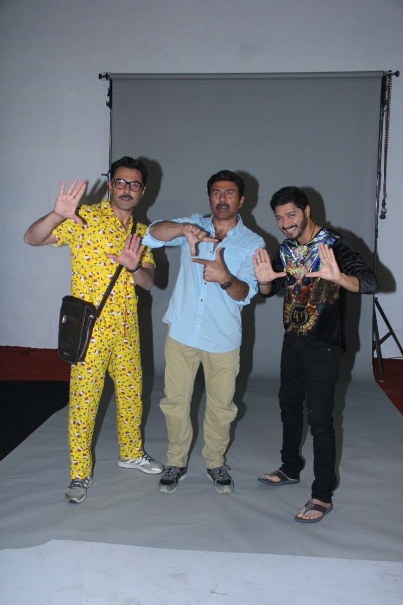 Actors Bobby Deol, Sunny Deol and Shreyas Talpade during a promotional photoshoot for their upcoming film "Poster Boys". Bobby Deol and Sunny Deol,Bobby Deol,Sunny Deol,Poshter Boyz,Poshter Boyz promotion,Poshter Boyz movie promotion,Shreyas Talpade