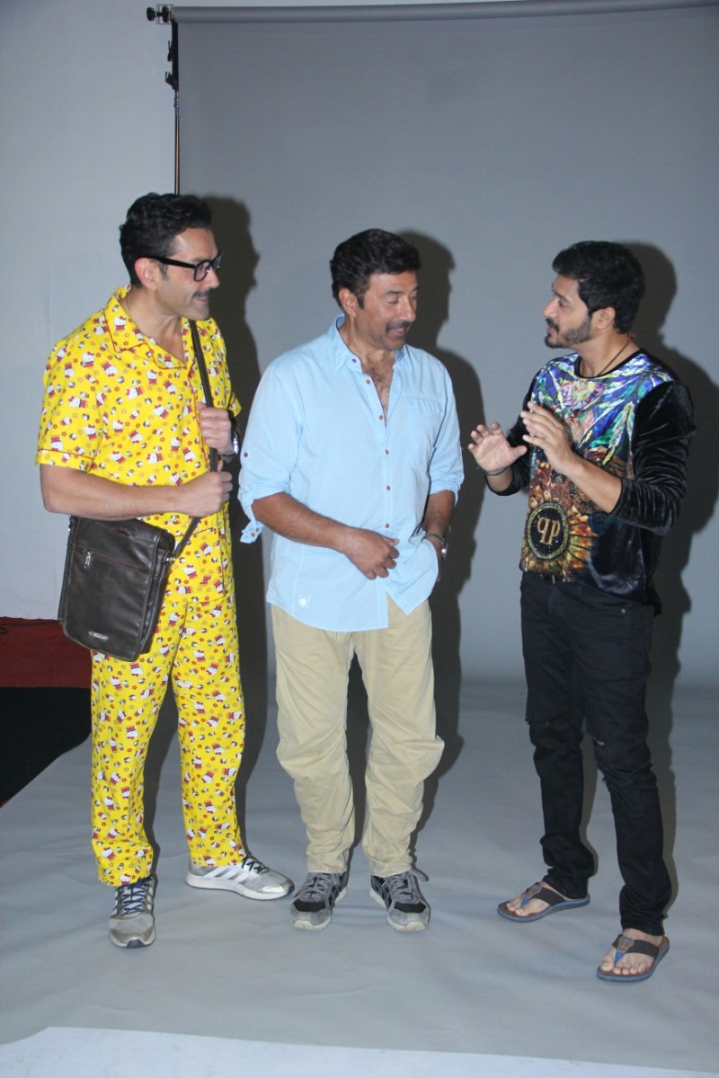 Actors Bobby Deol, Sunny Deol and Shreyas Talpade during a promotional photoshoot for their upcoming film "Poster Boys" at Meheboob Studio in Mumbai. Bobby Deol and Sunny Deol,Bobby Deol,Sunny Deol,Poshter Boyz,Poshter Boyz promotion,Poshter Boyz movie promotion,Shreyas Talpade