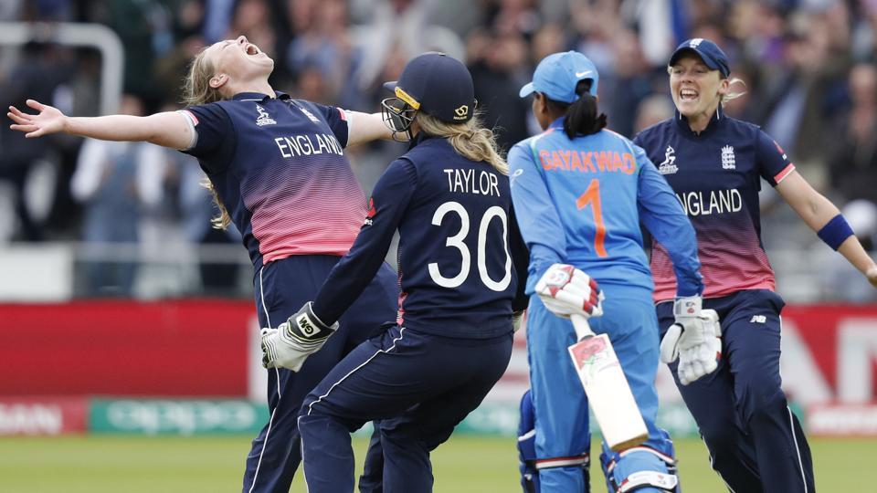 For England, the responsibility of arresting the slide fell on Sarah and Sciver. The pair played positive cricket against the hostile spin bowling from India. Starting with ones and twos, they took the attack to the opposition by using their full might and power as they pulled England out of trouble. Forced by the onslaught from the English pair, India captain Mithali Raj resorted to her pace ace Jhulan. And the Bengal veteran delivered for her captain as Taylor nicked one to wicket-keeper Sushma Verma in the fourth ball of the 33rd over, breaking the 83-run stand. Jhulan struck again off the following delivery when a yorker hit the front pad of right-hander Fran Wilson (0) -- and the umpire raised the dreaded finger. Jhulan didn't stop there. She got rid of Sciver off a ripping fast delivery in the first ball of the 38th over that struck the pads -- and once again, the Indians got the umpire's favourable response. Sciver left the middle after hitting five fours during her ninth 50 in ODI cricket. The Indian pacewoman ended her quota of 10 overs, much to the relief of the English team. Katherine later got good support from Jenny Gunn (25 not out) and collected crucial runs before being run out by a direct throw from Deepti Sharma at short cover. Gunn and Laura Marsh (14 not out) put up an unbeaten partnership of 32 runs to take England to a competitive total of 228 runs. Women's World Cup 2017,Women's World Cup,England beat India,England beat India by 9 runs,ICC Women's World Cup