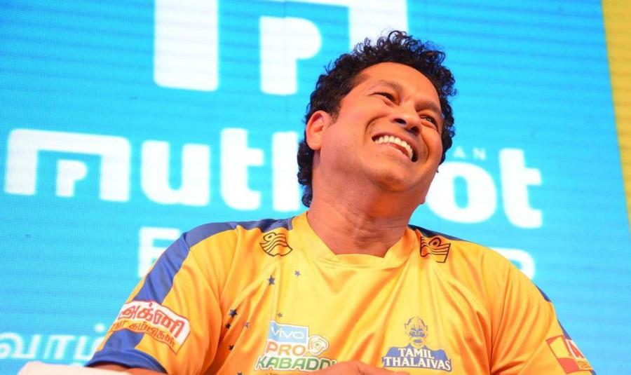 Sachin Tendulkar at Tamil Thalaivas jersey launch. Kamal Haasan,Sachin Tendulkar,Allu Arjun,Ram Charan Teja,Allu Aravind,Nimmagadda Prasad,Tamil Thalaivas Jersey Launch,Tamil Thalaivas,Tamil Thalaivas jersey,Tamil Thalaivas jersey launch pics,Tamil Thalaivas jersey launch images,Tamil Thalaivas jersey lau
