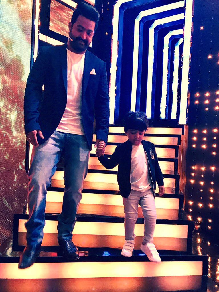 Actor Jr. NTRs son Abhay Ram turned two on Saturday. He paid his father a surprise visit along with his mother and some family friends on the sets of Telugu Bigg Boss, a source said. "Abhay, NTR's wife and some of his friends paid him a surprise visit on the sets of Bigg Boss. They celebrated Abhay's birthday on the sets of the reality show in Lonavala," a source close to Jr. NTR told IANS. Jr. NTR,actor Jr. NTR,Jr. NTR celebrates son Abhay Ram birthday,Abhay Ram birthday,Jr. NTR celebrates Abhay Ram birthday,Bigg Boss Telugu,Bigg Boss Telugu sets,Jai Lava Kusa