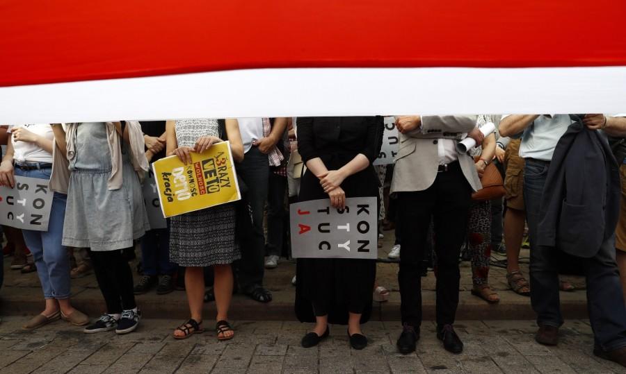 People attend a protest against judicial reforms in Warsaw, Poland, July 24, 2017. Polish court,Thousands protest Polish court,Supreme Court judges,European Union