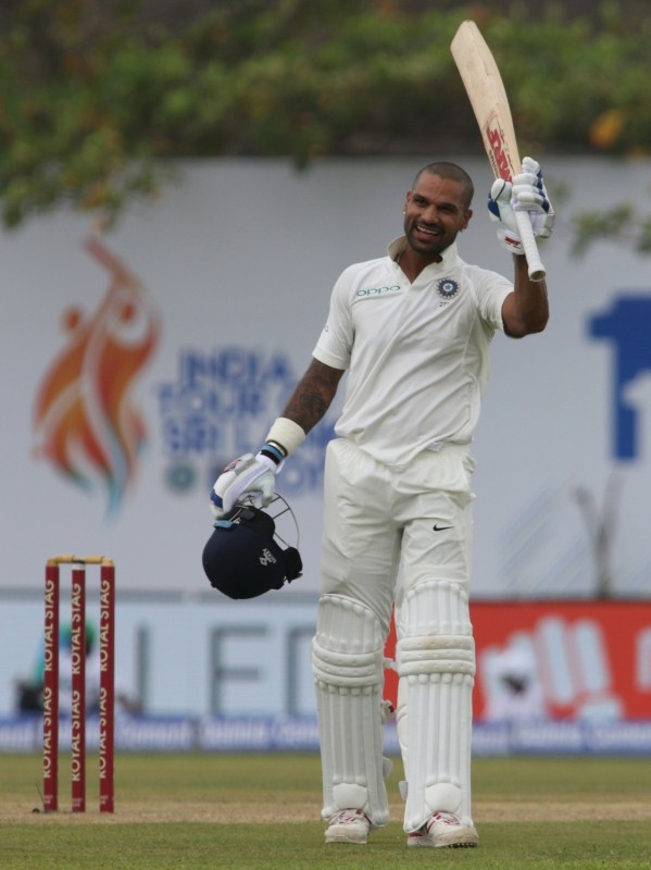 Dhawan finally fell when he tried to smash a Pradeep delivery over mid-off but mistimed his shot and Angelo Mathews pulled off an easy catch. Shikhar Dhawan,India vs Sri Lanka 1st Test,India vs Sri Lanka,India vs Sri Lanka 1st Test Day 1,Shikhar Dhawan missed double century,Shikhar Dhawan century,India vs Sri Lanka 2017,india vs sri lanka live streaming