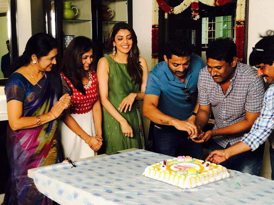 Actor Nandamuri Kalyanram and Kajal Agarwal celebrate director Upendra Madhav birthday on MLA sets. Kajal Agarwal,Nandamuri Kalyanram,director Upendra Madhav,Upendra Madhav,Upendra Madhav birthday,Upendra Madhav birthday celebrations,MLA sets,MLA movie sets