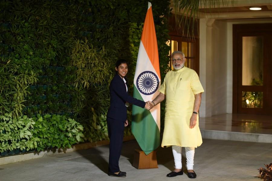 Modi tweeted: Met Nuzhat Parween. Had a very good interaction with her earlier today. PM Narendra Modi,Narendra Modi,Indian women cricketers,Poonam Raut,Mansi Joshi,Poonam Yadav,Rajeshwari Gayakwad,Jhulan Goswami,Shikha Pandey