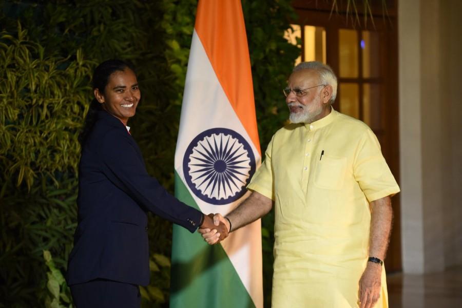Modi tweeted: Was great meeting you, @vedakmurthy08. Keep playing with the same focus and determination. Good luck! PM Narendra Modi,Narendra Modi,Indian women cricketers,Poonam Raut,Mansi Joshi,Poonam Yadav,Rajeshwari Gayakwad,Jhulan Goswami,Shikha Pandey