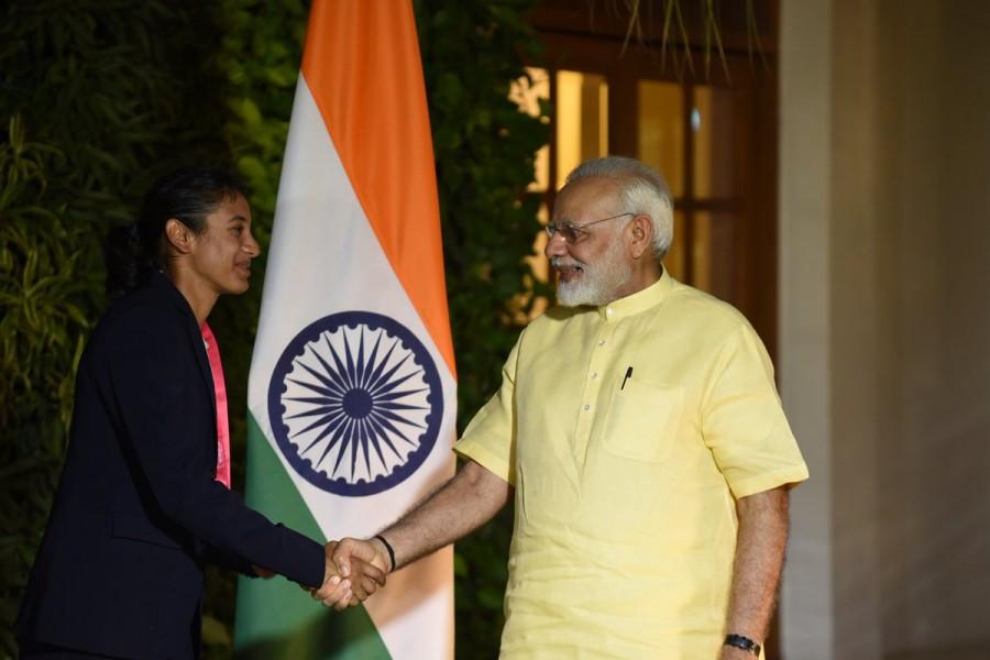 Modi tweeted: Met @mandhana_smriti. This remarkable player overcame an injury & played the WC. Her innings against England at Derby was stupendous. PM Narendra Modi,Narendra Modi,Indian women cricketers,Poonam Raut,Mansi Joshi,Poonam Yadav,Rajeshwari Gayakwad,Jhulan Goswami,Shikha Pandey
