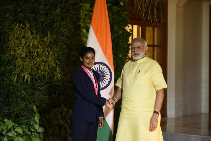 Modi tweeted: Delighted to meet the proud skipper of a proud team, @M_Raj03. Congratulated her for her leadership and her game. PM Narendra Modi,Narendra Modi,Indian women cricketers,Poonam Raut,Mansi Joshi,Poonam Yadav,Rajeshwari Gayakwad,Jhulan Goswami,Shikha Pandey