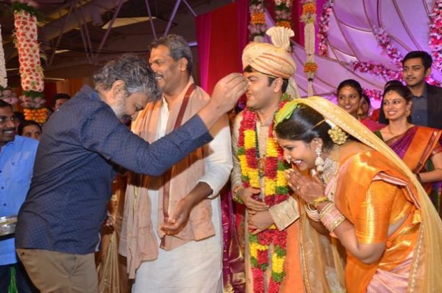 SS Rajamouli snapped at Shyam Prasad Reddy daughter Maithri wedding. SS Rajamouli,director SS Rajamouli,SS Rajamouli spotted at Shyam Prasad Reddy daughter Maithri wedding,Shyam Prasad Reddy daughter Maithri wedding