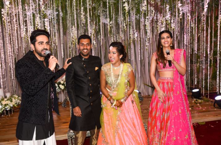 Kriti Sanon who has never gate crashed before shares. “I’m sure he must have done it on the sly before but this time we were actually announcing it. Once we got in, I was having so much fun I didn’t want it to end. In the film, no sangeet in Bareilly happens without Bitti and I announced at this gathering that now that she had come to Mumbai, she had to be a part of this engagement party too". Ayushman Khurrana,Kriti Sanon,Khurrana,Bareilly Ki Barfi,Bareilly Ki Barfi actors