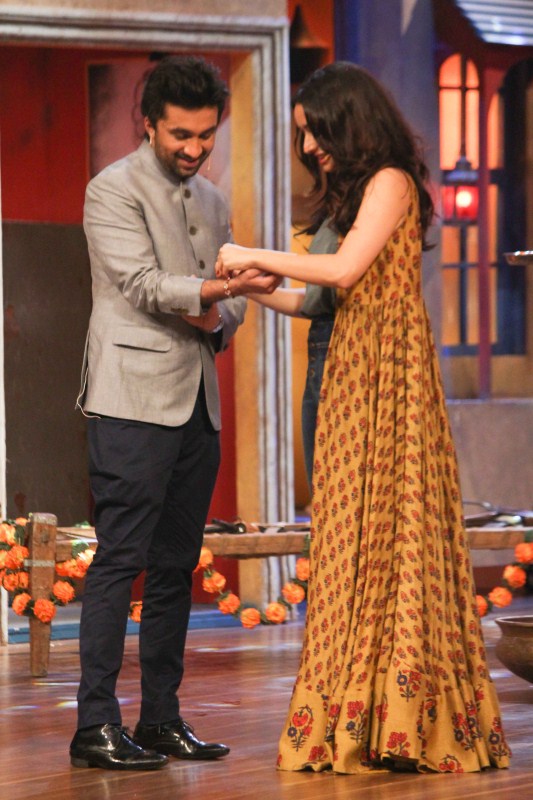 Bollywood actress Shraddha Kapoor ties rakhi to brother Siddhant Kapoor on the sets of The Drama Company. Raksha Bandhan,Shraddha Kapoor ties rakhi to Siddhant,Siddhant Kapoor,Shraddha Kapoor,The Drama Company set,The Drama Company