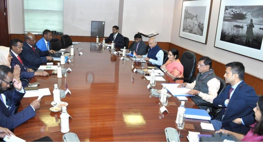 India has been increasing its engagement with Africa, including through a series of high level visits in the last two years -- by then President Pranab Mukherjee, Vice President Hamid Ansari and Prime Minister Narendra Modi. New Delhi also hosted the India Africa Forum Summit in October 2015 that saw all 54 African nations participating. Earlier this year, India also hosted the annual meeting of African Development Bank. Sushma Swaraj,Somali Foreign Minister Yusuf Garaad Omar,Yusuf Garaad Omar,External Affairs Minister