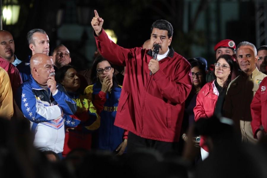 Venezuela's President Nicolas Maduro (C) speaks during a meeting with supporters in Caracas, Venezuela July 30, 2017. Venezuela election,Venezuela,protests over Venezuela election,Anti-government demonstrators,President Nicolas Maduro,Nicolas Maduro,Socialist Party