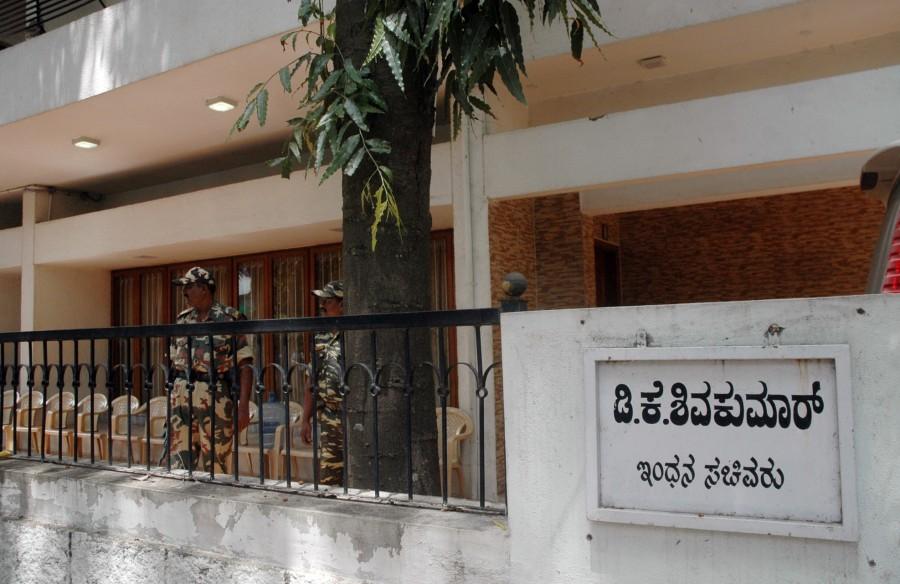 CRPF personnel deployed after the central government ordered IT Raids at the residence of senior Congress leader and Karnataka Power Minister D K Shivakumar's residence in Bengaluru on Aug 2, 2017. Income Tax,Income Tax raid,Karnataka minister,DK Shivakumar,Karnataka power minister DK Shivakumar raided,DK Shivakumar raid,IT raids at DK Shivakumar's office,IT raids at DK Shivakumar's residence,DK Shivakumar's residence