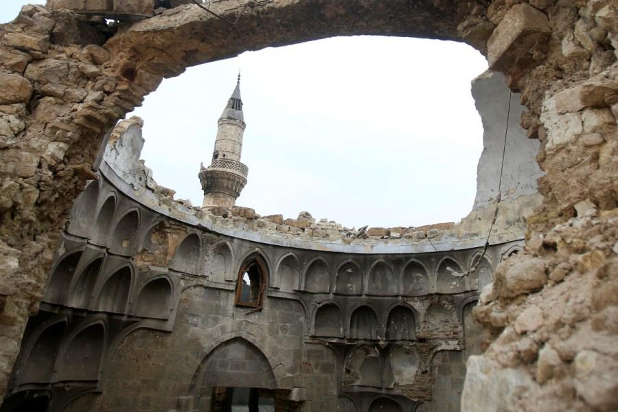 A view shows a damaged dome of a mosque in the Old City of Aleppo, Syria. Aleppo's Old City,Syria’s civil war,United Nations cultural body,UNESCO,Aleppo