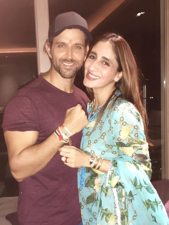 Bollywood film actor Hrithik Roshan celebrates Raksha Bandhan. Hrithik Roshan,Hrithik Roshan celebrates Raksha Bandhan,Sunaina Roshan,Raksha Bandhan,Raksha Bandhan celebration