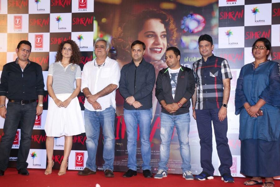 Actors Kangna Ranaut and Esha Tewari Pande, music producer Bhushan Kumar and filmmaker Hansal Mehta during the trailer launch of upcoming film "Simran" in Mumbai on Aug 8, 2017. Kangna Ranaut,Esha Tewari Pande,Bhushan Kumar,Hansal Mehta,Simran trailer launch,Simran trailer,Simran trailer launch pics,Simran trailer launch images,Simran trailer launch stills,Simran trailer launch pictures,Simran trailer launch photos