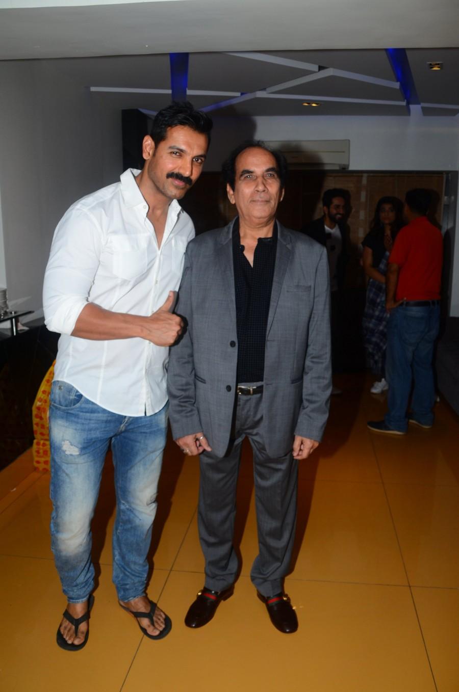 John Abraham strolled in with his new 'Parmanu' look, a mustache which kind of resembled Akshay's mustache in the film and Bhumi Pednekar was a stunning lady in red on the red carpet! John Abraham,Sarah Ali Khan,Madhuri Dixit,Vaani Kapoor,Akshay Kumar,Toilet - Ek Prem Katha premiere,Toilet - Ek Prem Katha,Toilet - Ek Prem Katha premiere show