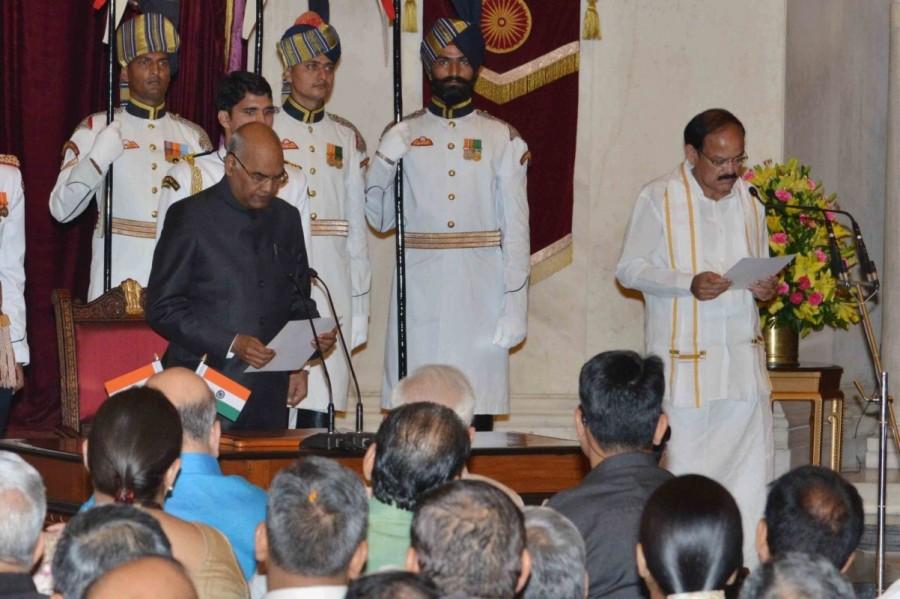 M. Venkaiah Naidu on Friday took oath as the new Vice President at a simple ceremony in Rashtrapati Bhawan's Durbar Hall here. President Ram Nath Kovind administered the oath of office to the former Bharatiya Janata Party leader in Hindi. Venkaiah Naidu,Venkaiah Naidu vice president,Venkaiah Naidu takes oath as vice president,Rashtrapati Bhawan